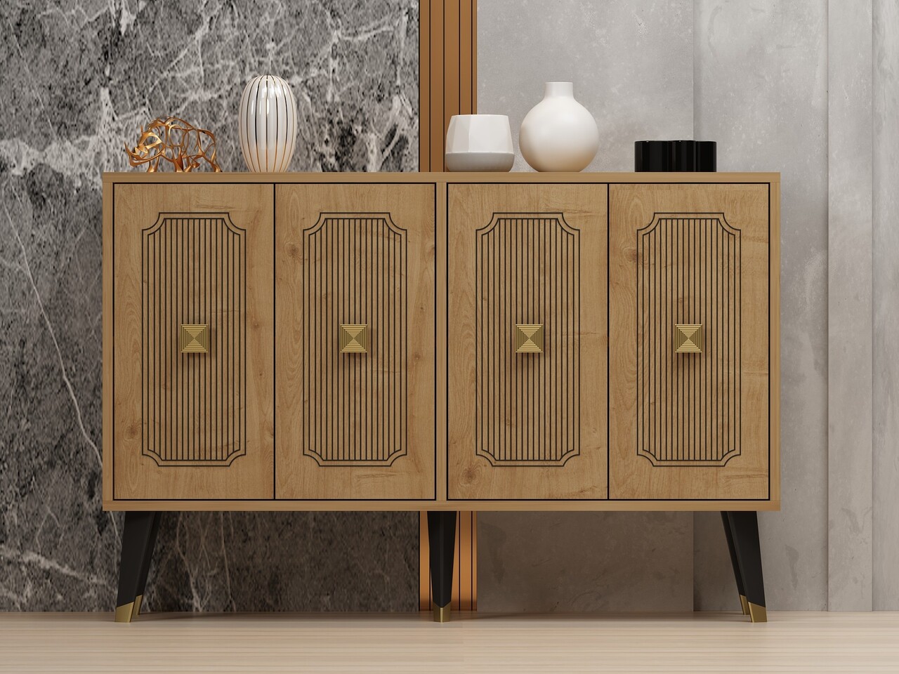 Consola, Hanah Home, Desarı, 120x80x30 cm, Stejar safir / Aur - imagine 6